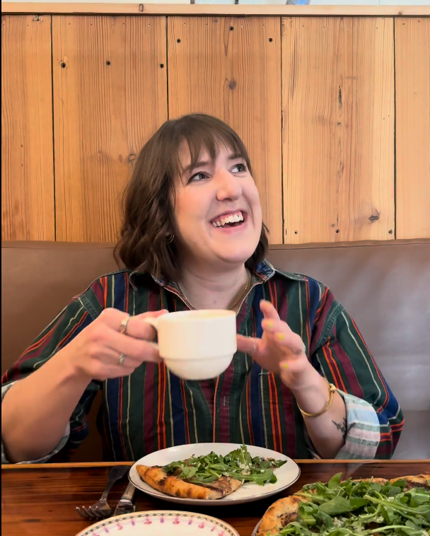 Megan Bannister enjoying coffee
